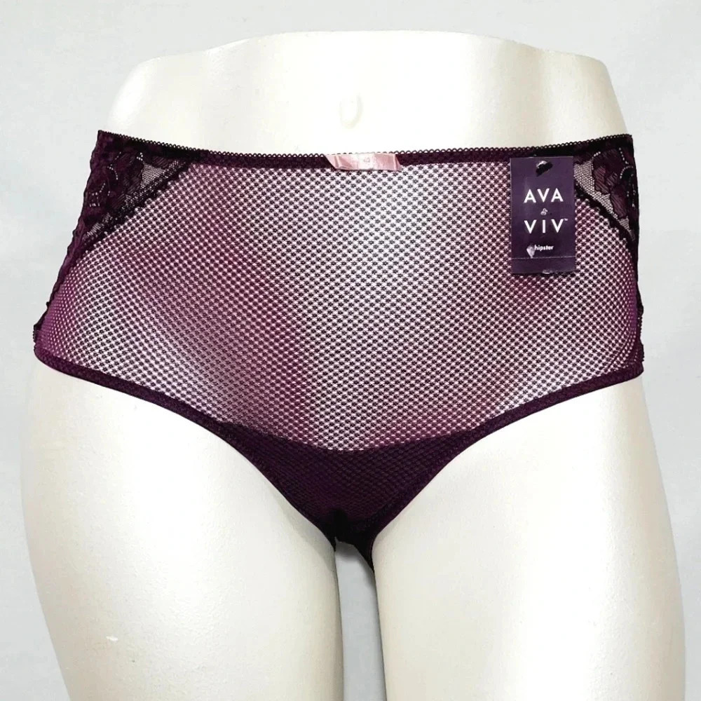 4X Ava & Viv Plus Size Semi Sheer Lace Hipster Embassy Purple NWT